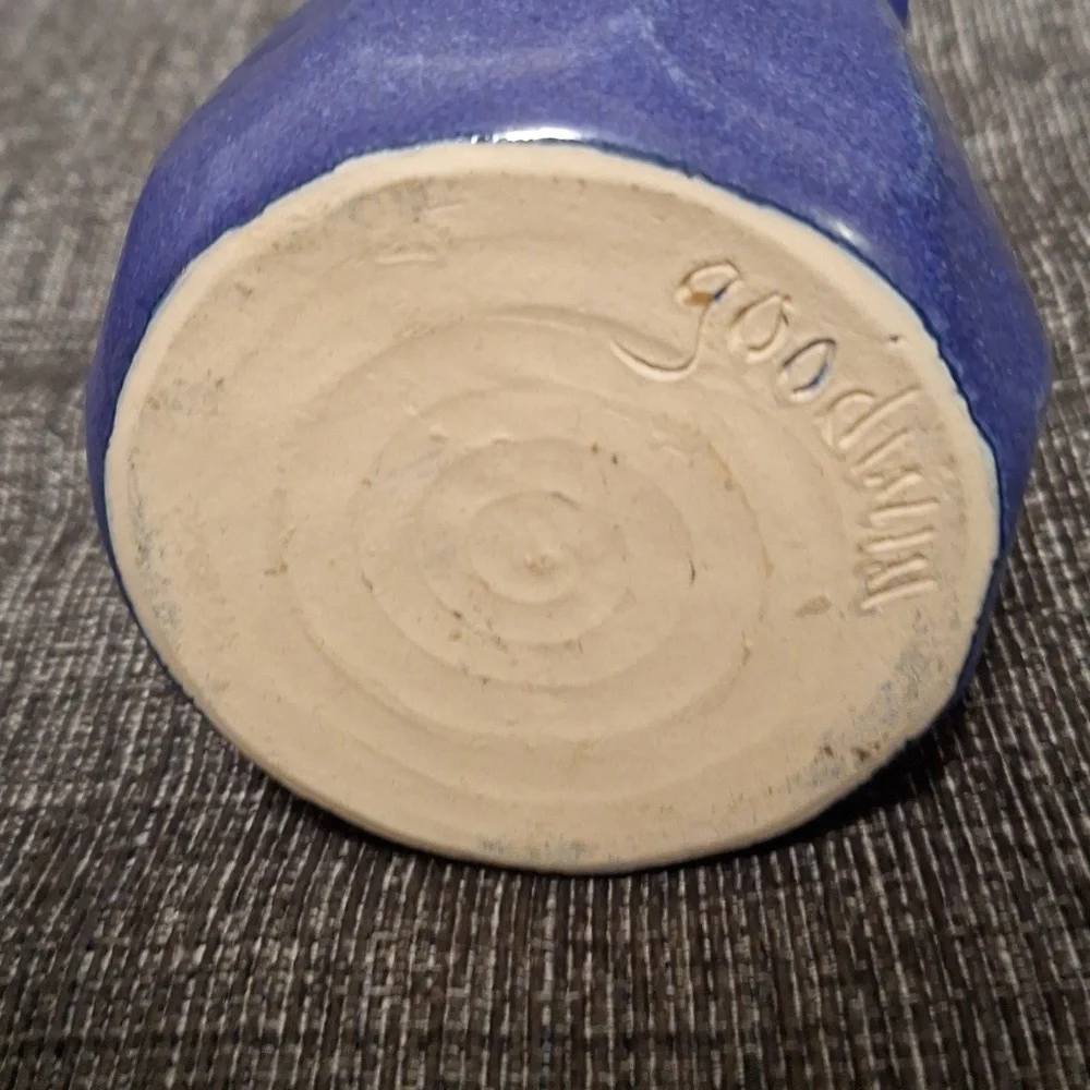 Vintage Studio Pottery Flower Vase, Blue, Signed,